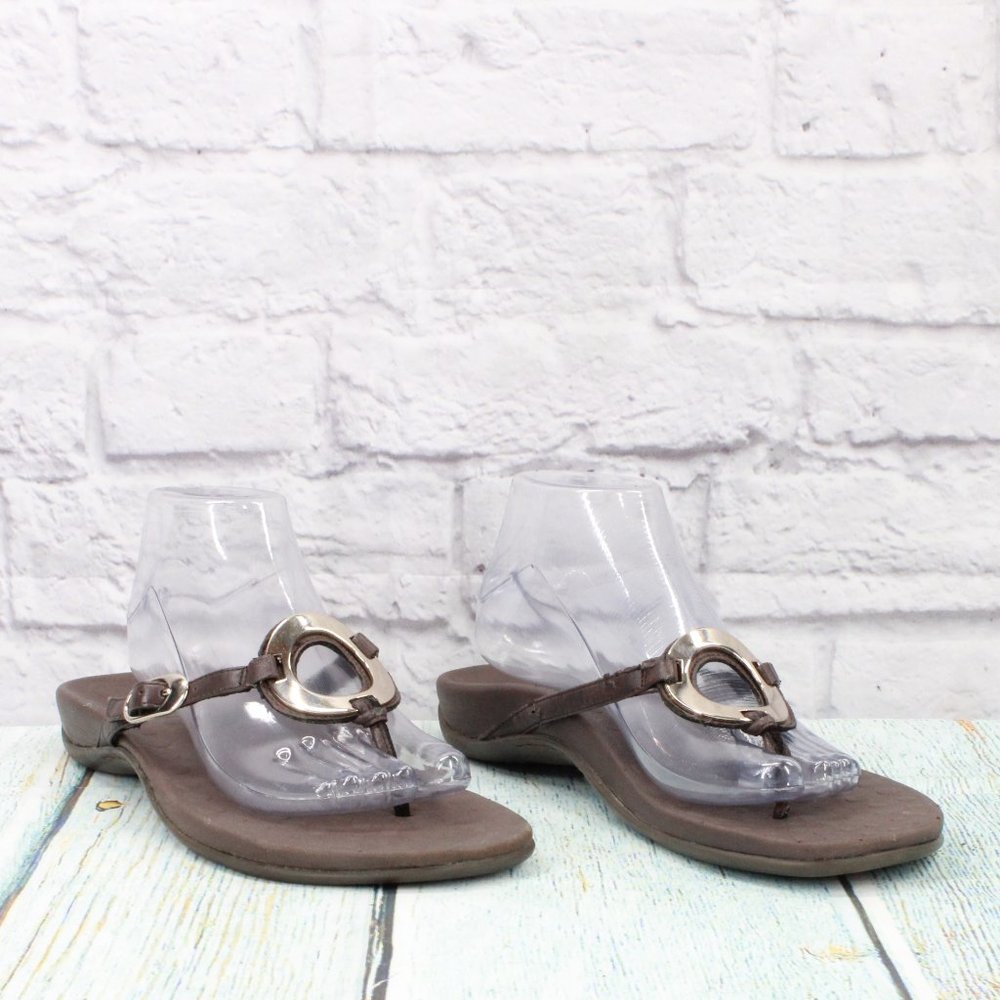 OrthaHeel Yolanda Brown Leather Flip Flop Orthotic Thong Sandals Size 11 - Picture 3 of 9